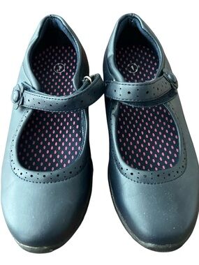 Kids Mary Jane School Shoes - Navy with Pink Polka Dot Insole Size 1